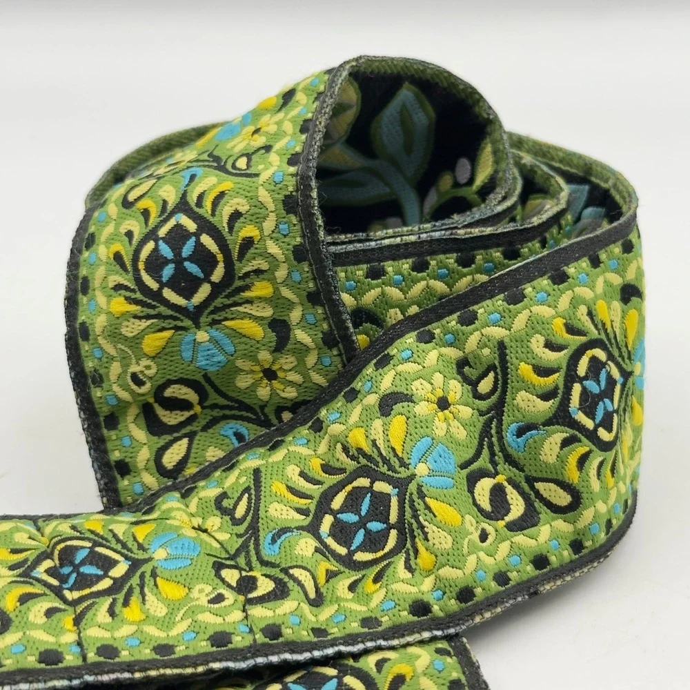 Woven Tapestry Belt Green Floral Paisley Vtg Style 42in Boho Cinch Cottagecore